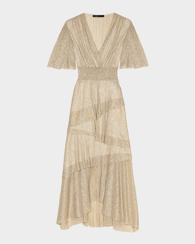 Ruffirosa Metallic Tiered Midi Dress